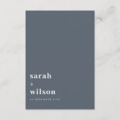 Minimale troebele blauwe typografie huwelijksgegev informatiekaartje (Achterkant)