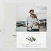 Minimale tropische bladblauw-Floral-fotobruiloft Bedankkaart (Voorkant / Achterkant)