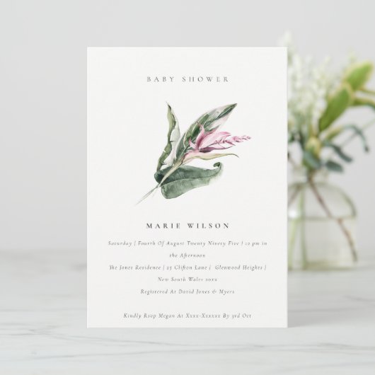 Minimale tropische bladroze Baby shower Kaart (Staand voorkant)