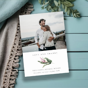 Minimale tropische luiroze Floral foto's bruiloft Bedankkaart