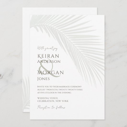 Minimale tropische palm Leaf Boho Beach Wedding Kaart (Voorkant / Achterkant)
