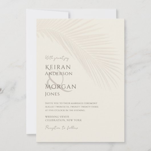 Minimale tropische palm Leaf Boho Beach Wedding Kaart (Voorkant)