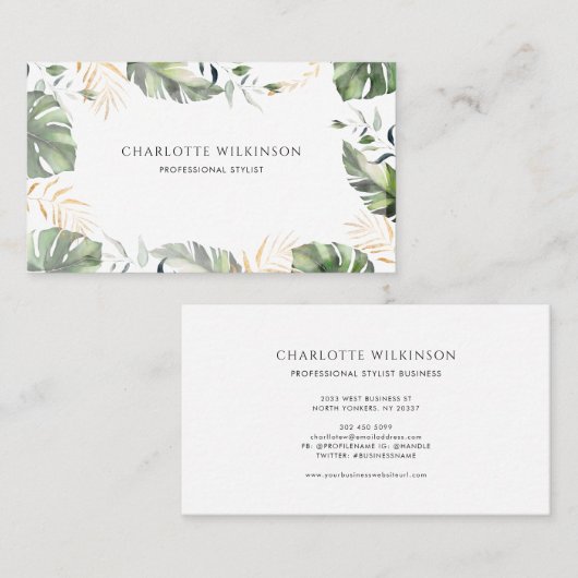 Minimale tropische palmbladeren Professional Visitekaartje (Voorkant / Achterkant)