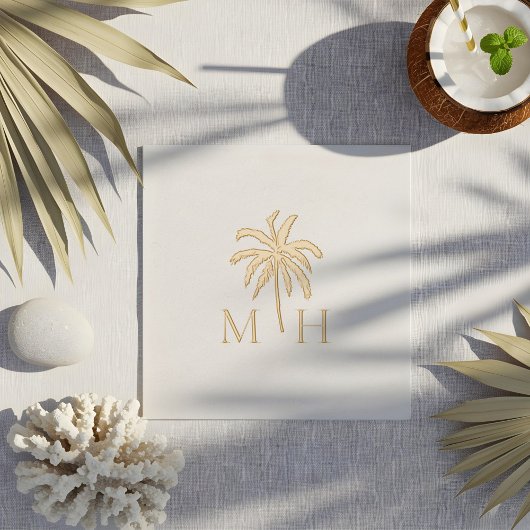 Minimale Tropische Palmboom Monogram Bruiloft Folie Servetten