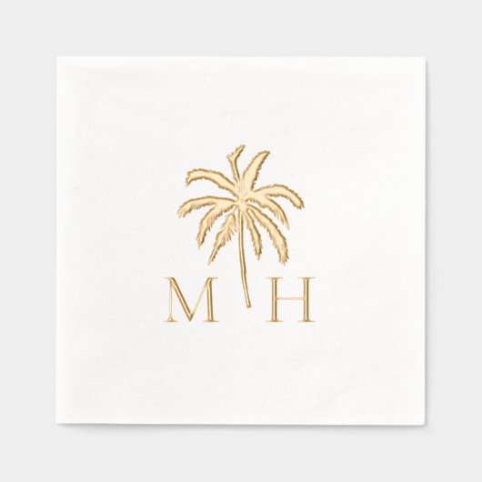 Minimale Tropische Palmboom Monogram Bruiloft Folie Servetten (Voorkant)