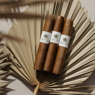 Minimale tropische palmboom monogram sigarenbanden etiket