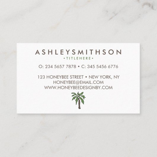 Minimale tropische palmboom visitekaartje (Achterkant)