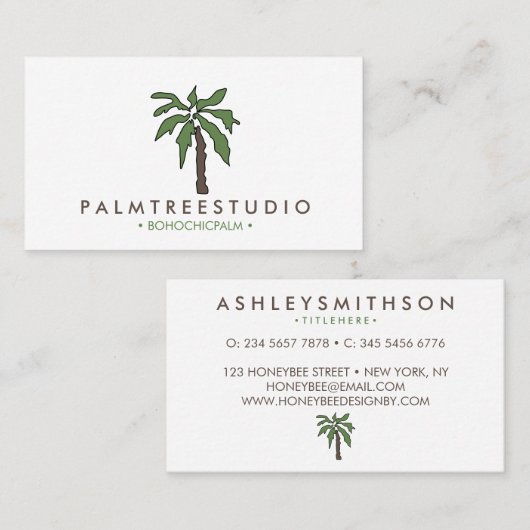 Minimale tropische palmboom visitekaartje (Voorkant / Achterkant)
