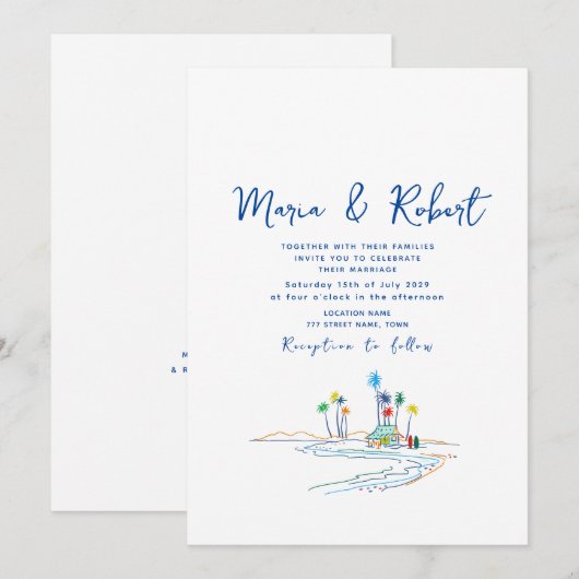 Minimale tropische strand bruiloft kaart (Voorkant / Achterkant)