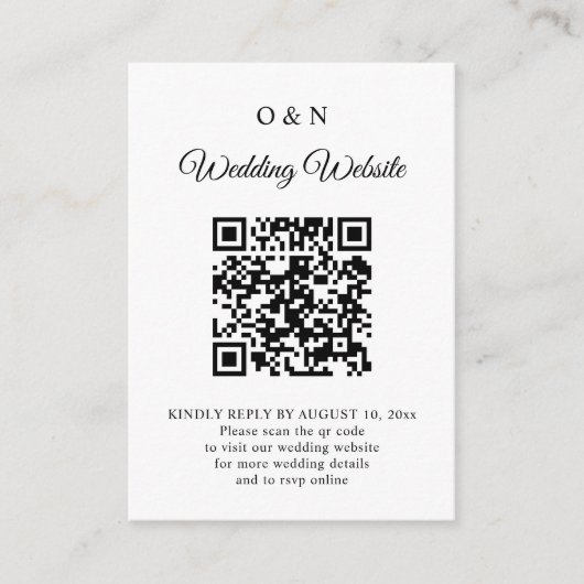 Minimale trouw-QR-code RSVP zwart-wit Informatiekaartje (Voorkant)