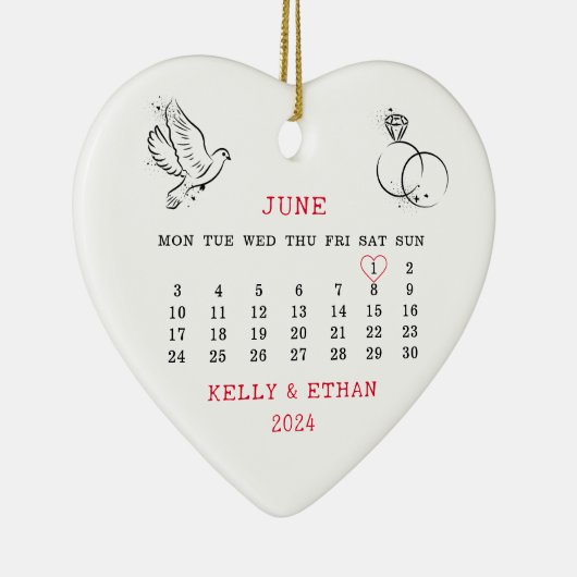 Minimale trouwdatum getrouwd 2024 keramisch ornament (Rechts)