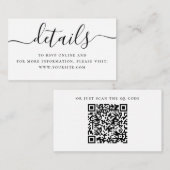 Minimale trouwdetails + QR-code | Eenvoudig script Informatiekaartje (Voorkant / Achterkant)