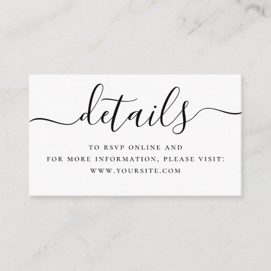 Minimale trouwdetails + QR-code | Eenvoudig script Informatiekaartje (Voorkant)