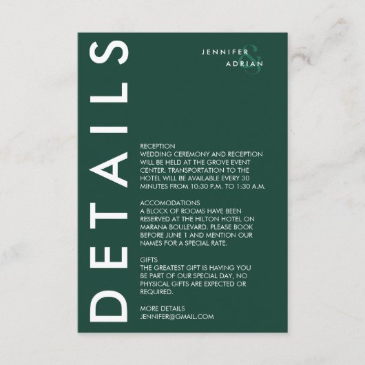 Minimale trouwdetails uitnodiging informatiekaartje (Voorkant)