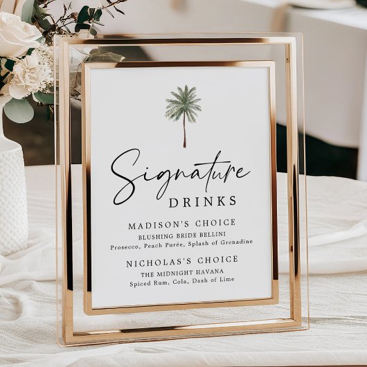 Minimale trouwdrankjes bord met palmboom poster
