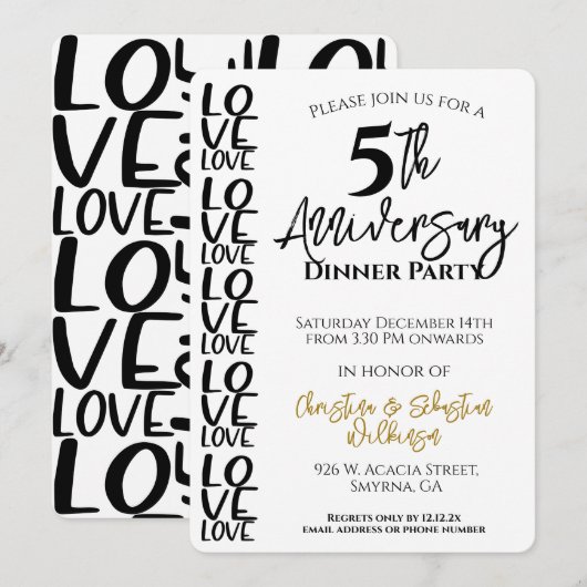 Minimale trouwjubileum dinerfeest kaart (Voorkant / Achterkant)