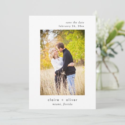 Minimale trouwkaart Save The Date foto kaart (Staand voorkant)