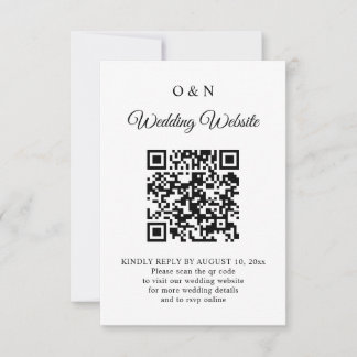 Minimale trouwkaart Zwart en Wit QR Code RSVP Kaartje