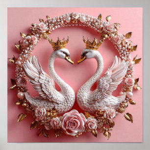 Minimale Trouwzwanen Liefdessymbool 🦢🤍✨ Poster