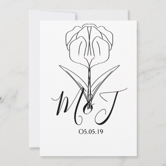 Minimale Tulp Floral Botany Wedding Kaart (Achterkant)