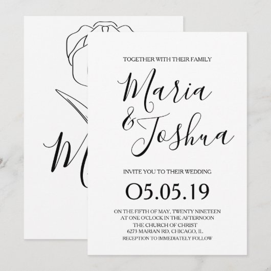 Minimale Tulp Floral Botany Wedding Kaart (Voorkant / Achterkant)