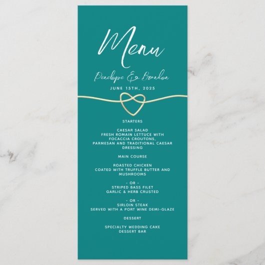 Minimale Turquoise Bruiloft Menu (Voorkant)