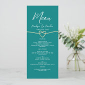 Minimale Turquoise Bruiloft Menu (Staand voorkant)
