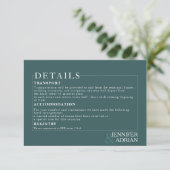 Minimale turquoise trouwdetails uitnodiging (Staand voorkant)