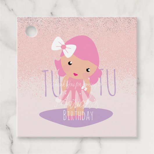 Minimale Tutu Girl's Birthday Cartoon Roze Glitter Bedankjes Labels (Voorkant)
