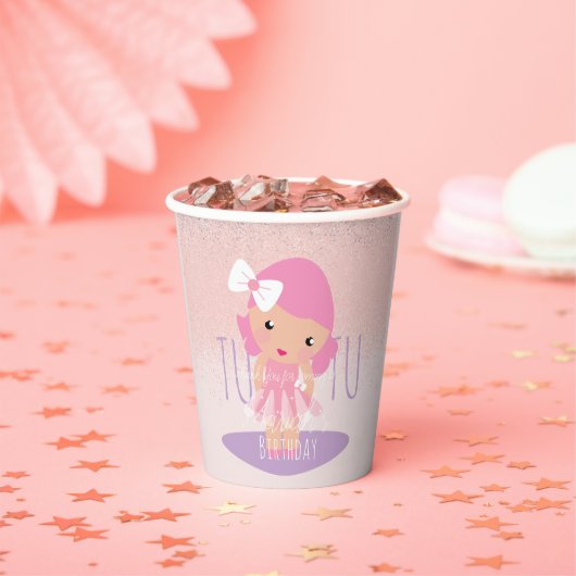 Minimale Tutu Girl's Birthday Cartoon Roze Glitter Papieren Bekers (Insitu)