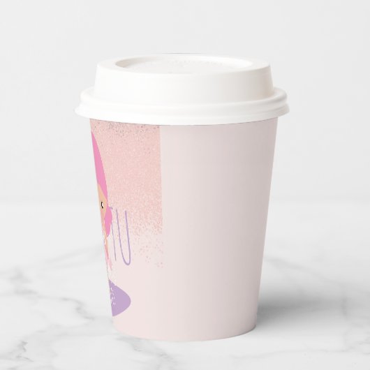 Minimale Tutu Girl's Birthday Cartoon Roze Glitter Papieren Bekers (Links)