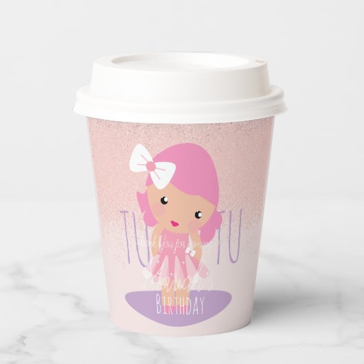 Minimale Tutu Girl's Birthday Cartoon Roze Glitter Papieren Bekers (Voorkant)
