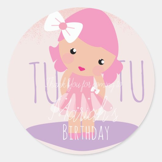Minimale Tutu Girl's Birthday Cartoon Roze Glitter Ronde Sticker (Voorkant)