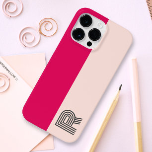 Minimale Tweekleurige Blok Roze Framboos Monogram iPhone 14 Pro Max Hoesje