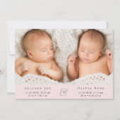 Minimale Twin Baby Girls Foto Collage Aankondiging (Voorkant)
