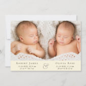 Minimale Twins Foto Yellow Birth Aankondiging (Voorkant)