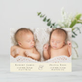 Minimale Twins Foto Yellow Birth Aankondiging (Staand voorkant)
