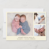 Minimale Twins Foto Yellow Birth Aankondiging (Achterkant)
