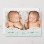 Minimale Twins Photo Collage Mint Green Aankondiging (Voorkant)
