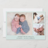 Minimale Twins Photo Collage Mint Green Aankondiging (Achterkant)