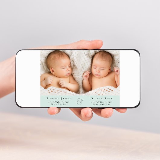 Minimale Twins Photo Collage Mint Green Aankondiging