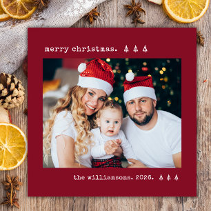 Minimale typemachine Denne Foto Dieprode Kerstmis Feestdagenkaart