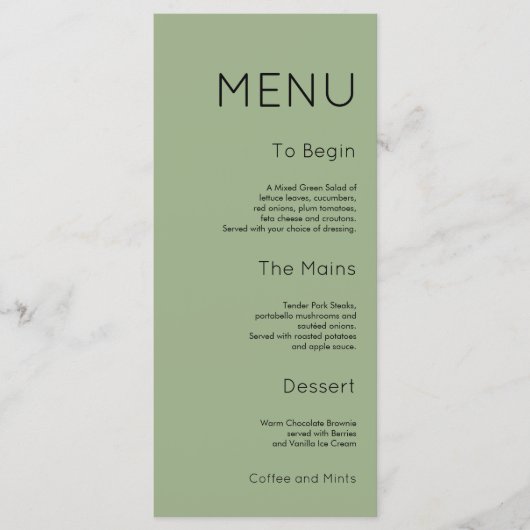 Minimale typografie Aanpassen Sage Groen Menu (Voorkant)
