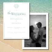 Minimale Typografie Aqua White Shell Fotobruiloft Kaart