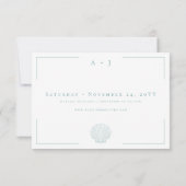 Minimale Typografie Aqua White Shell Fotobruiloft Save The Date (Achterkant)