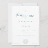 Minimale typografie Aqua & White Shell Wedding Kaart (Voorkant)