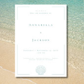 Minimale typografie Aqua & White Shell Wedding Kaart