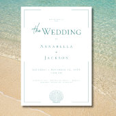 Minimale typografie Aqua & White Shell Wedding Kaart