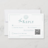 Minimale typografie Aqua & White Shell Wedding RSVP Kaartje (Voorkant)