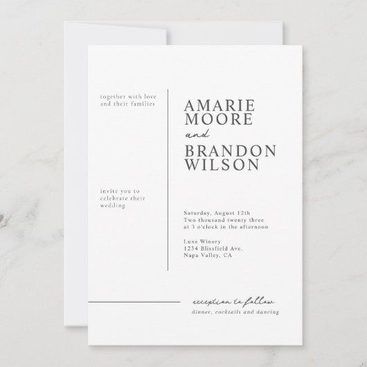 Minimale Typografie Black and White Wedding Kaart (Voorkant)